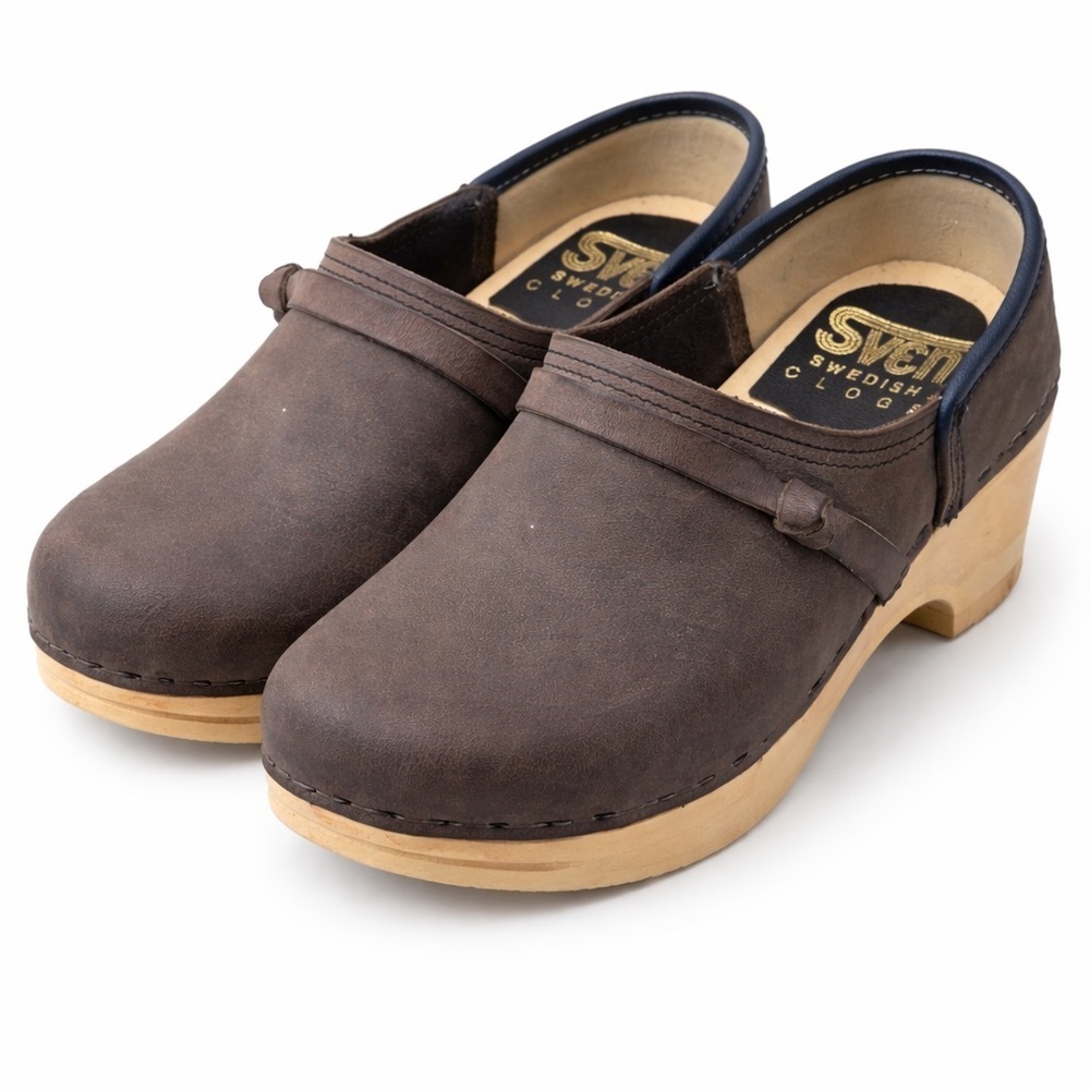 Sven Swedish Clogs Brown Leather Wood Sole EUR 35 US 4.5–5